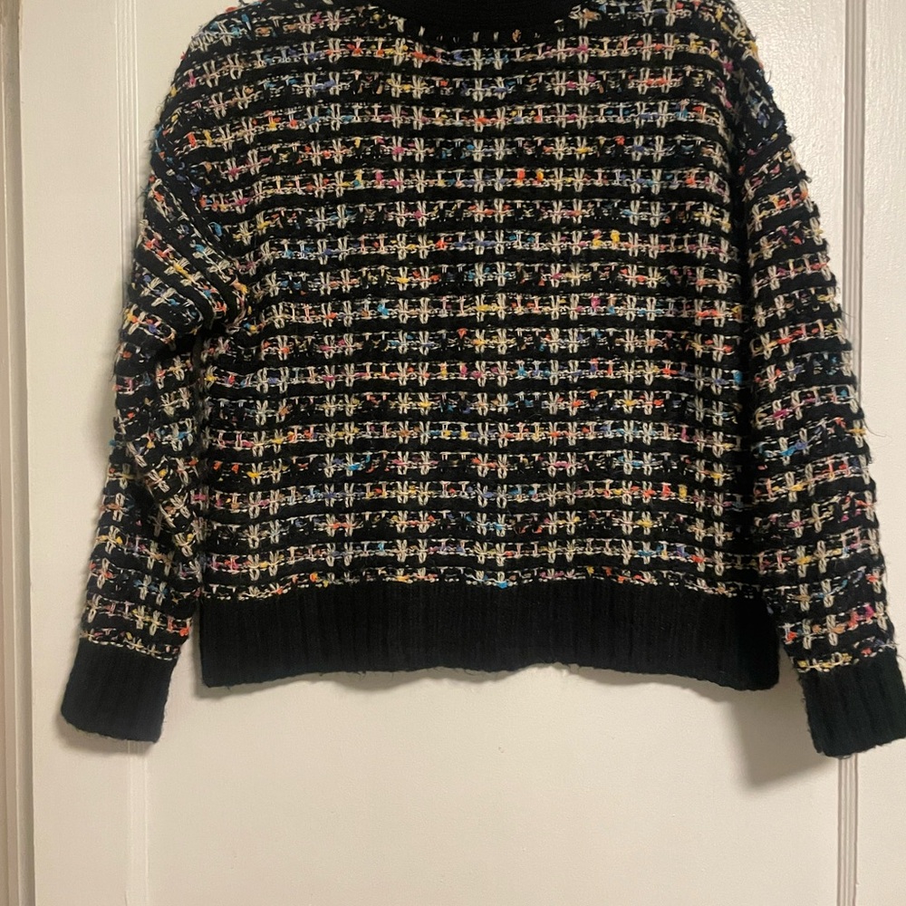 Aqua Chanel Style Black Multicolor Tweed Knit Cardigan size Small - Picture 9 of 9
